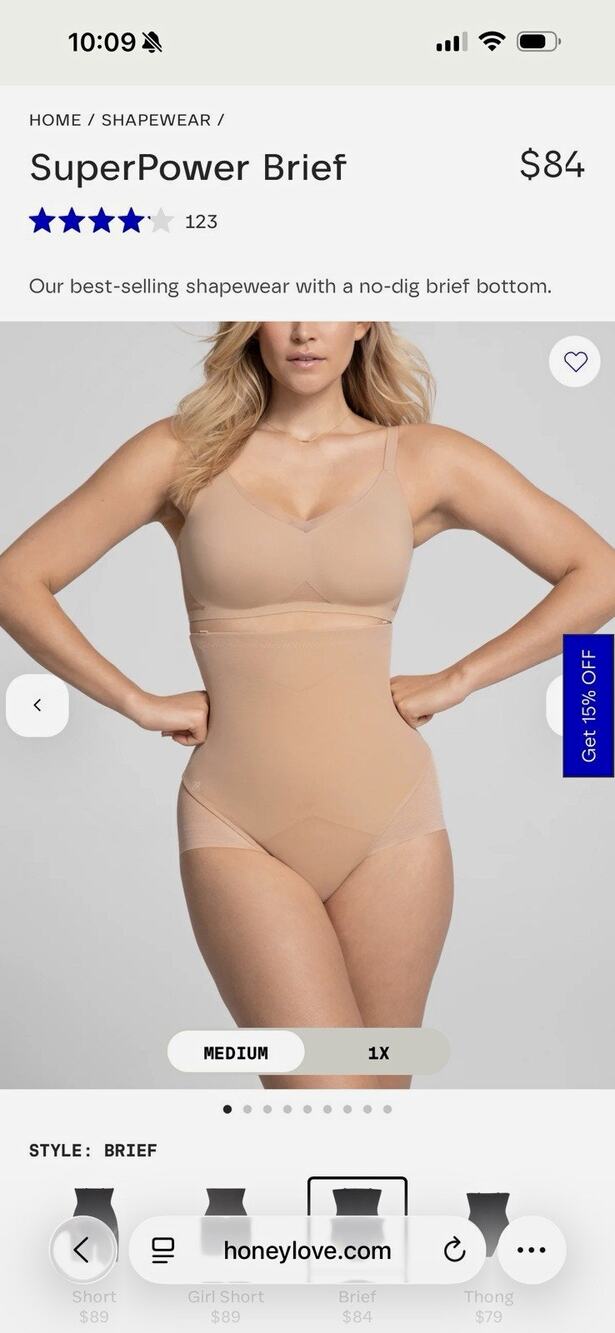 Honeylove SuperPower Brief Shapewear Strong Targeted Compression Beige 1x